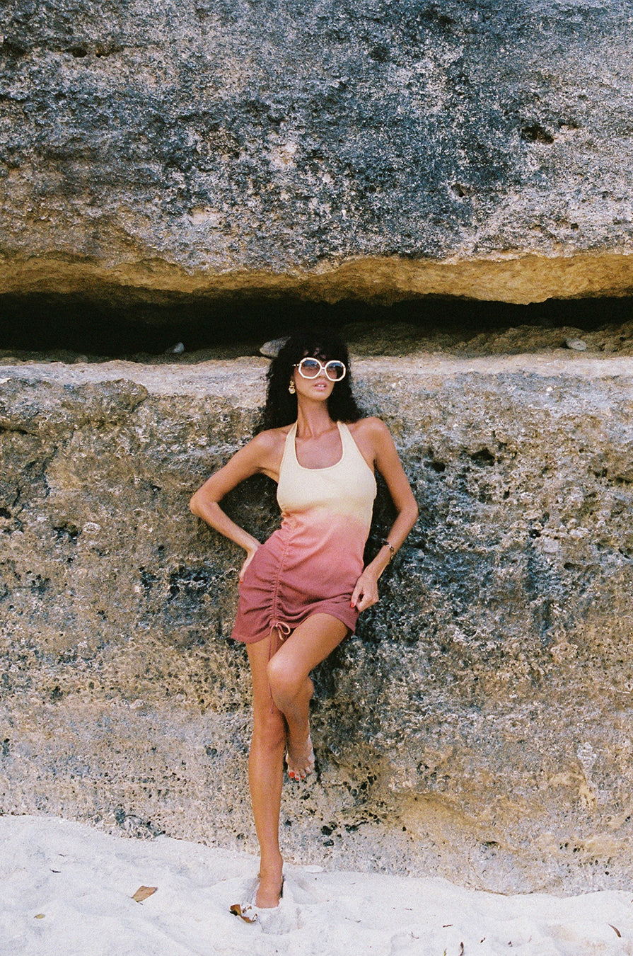 RESONANCE RIBBED HALTER DRESS